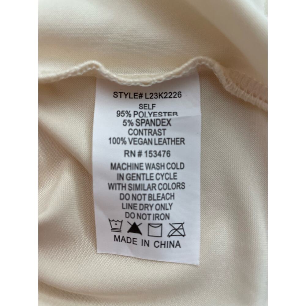 Brea Canyon Smocked Neck Ivory Blouse Puffed Vegan Leather Sleeves Size L NWT - Picture 6 of 8